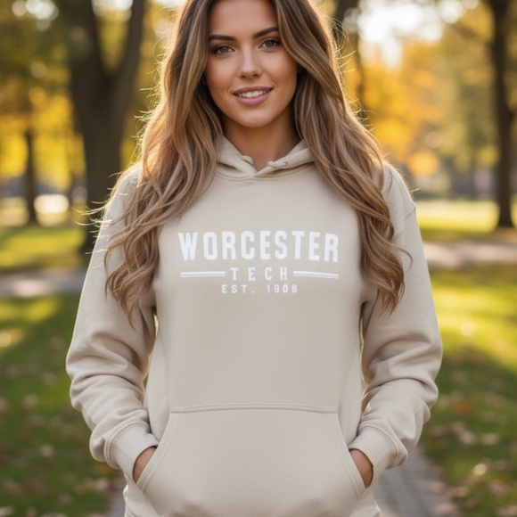 Heavyweight Tan Worcester Massachusetts Tech Graphic Sweatshirt Hoodie Size 2XL - Picture 10 of 10